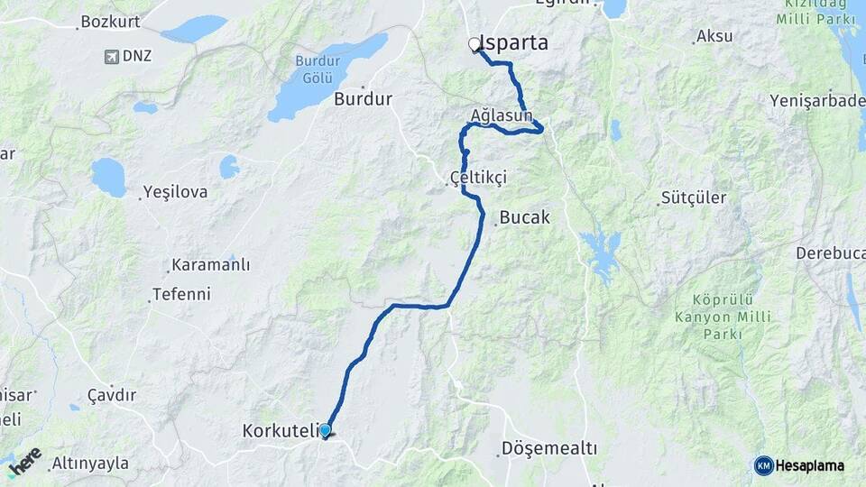 Antalya Korkuteli Isparta Arası Kaç Km - Yol Haritası