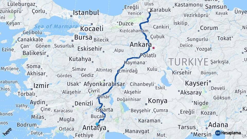 Antalya Korkuteli Karabük Arası Kaç Km - Yol Haritası