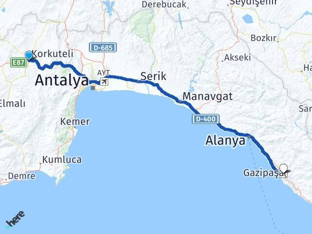 Kargalık Gazipaşa Alanya Havalimanı Arası Kaç Km - Yol Tarifi