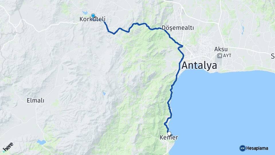 Antalya Korkuteli Kemer Arası Kaç Km - Yol Haritası