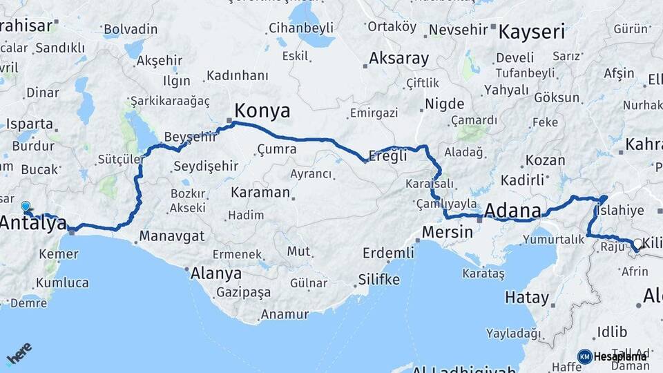 Antalya Korkuteli Kilis Arası Kaç Km - Yol Haritası