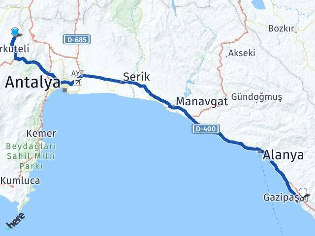 Köseler Gazipaşa Alanya Havalimanı Arası Kaç Km - Yol Tarifi