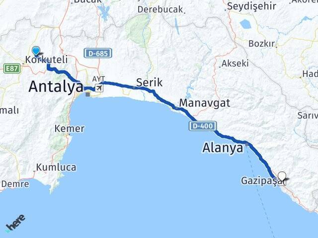 Küçükköy Gazipaşa Alanya Havalimanı Arası Kaç Km - Yol Tarifi