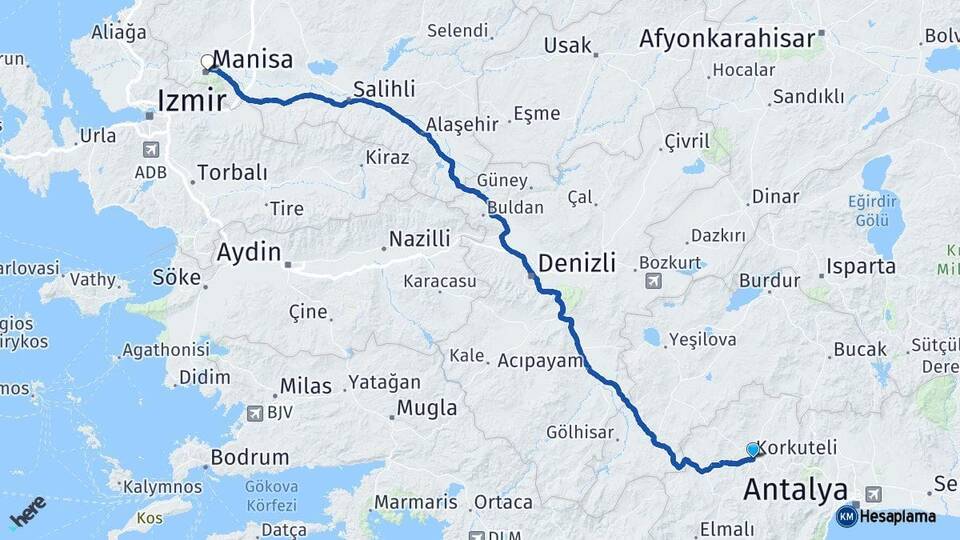 Antalya Korkuteli Manisa Arası Kaç Km - Yol Haritası