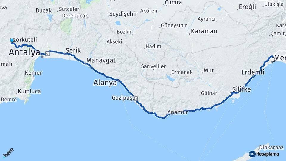 Antalya Korkuteli Mersin Arası Kaç Km - Yol Haritası