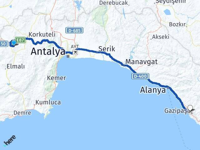 Nebiler Gazipaşa Alanya Havalimanı Arası Kaç Km - Yol Tarifi