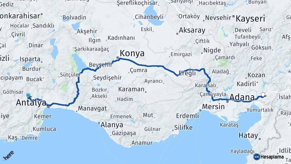Antalya Korkuteli Osmaniye Arası Kaç Km - Yol Haritası