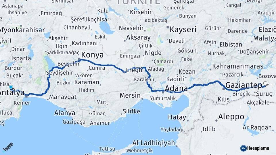 Antalya Korkuteli Şanlıurfa Arası Kaç Km - Yol Haritası