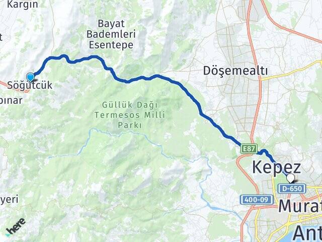 Söğütcük Antalya Otogarı Arası Kaç Km - Yol Tarifi
