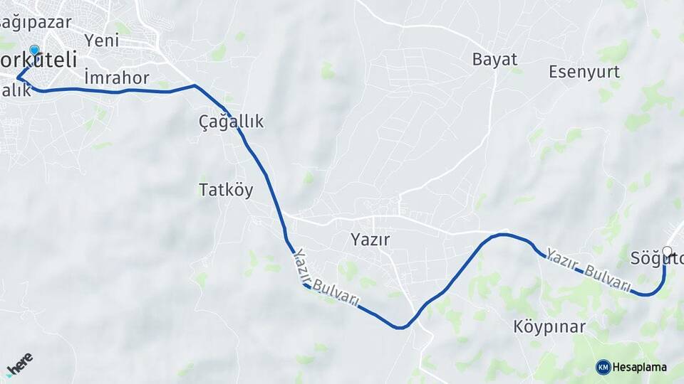 Antalya Korkuteli Söğütcük Korkuteli Arası Kaç Km - Yol Haritası