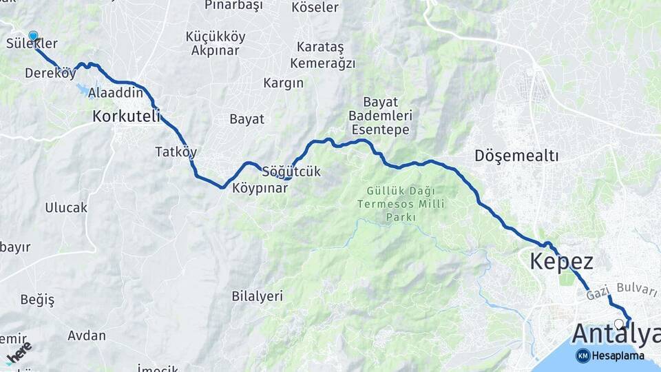 Sülekler Antalya Arası Kaç Km - Yol Tarifi