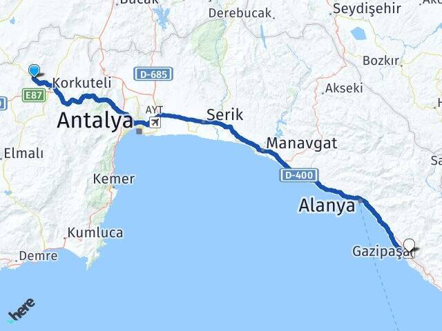 Sülekler Gazipaşa Alanya Havalimanı Arası Kaç Km - Yol Tarifi