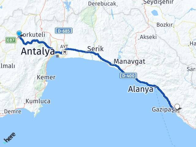 Uzunoluk Gazipaşa Alanya Havalimanı Arası Kaç Km - Yol Tarifi