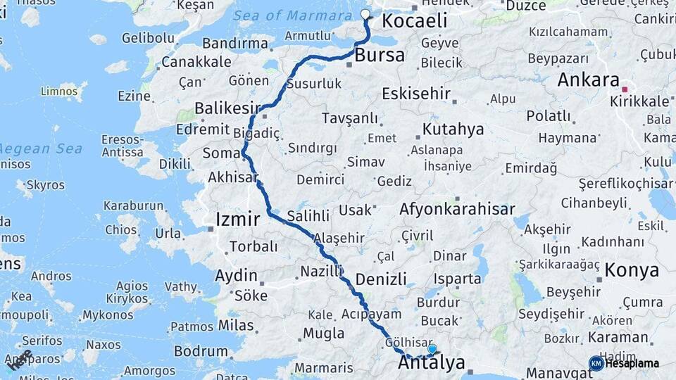 Antalya Korkuteli Yalova Arası Kaç Km - Yol Haritası