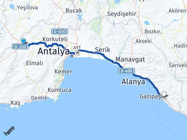 Yeşiloba Gazipaşa Alanya Havalimanı Arası Kaç Km - Yol Tarifi
