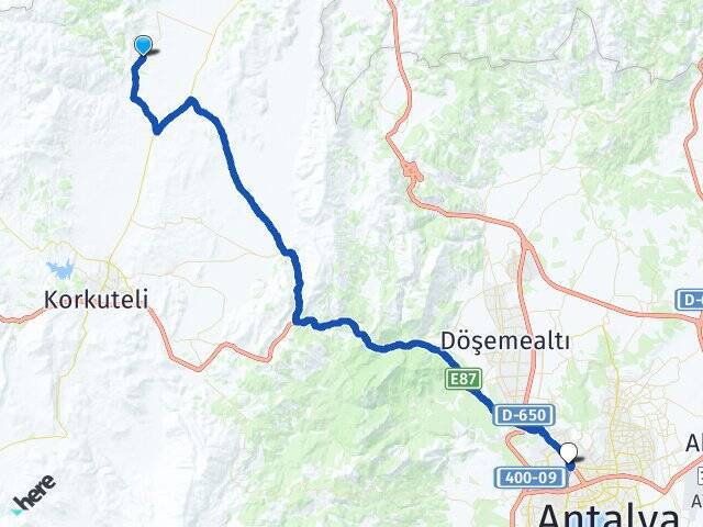 Yeşilyayla Antalya Otogarı Arası Kaç Km - Yol Tarifi