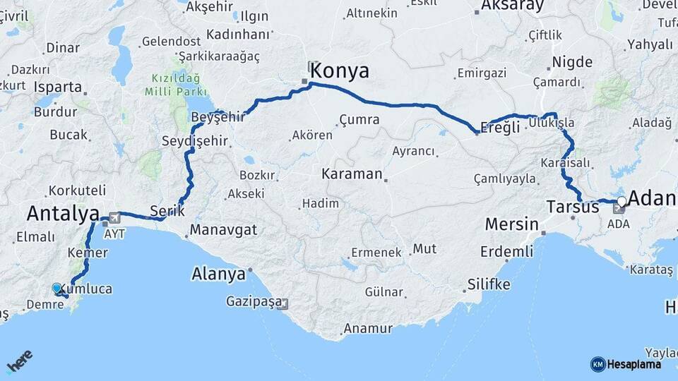 Antalya Kumluca Adana Arası Kaç Km - Yol Haritası