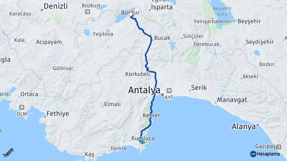 Antalya Kumluca Adrasan Burdur Arası Kaç Km - Yol Haritası