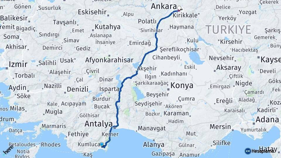 Antalya Kumluca Ankara Arası Kaç Km - Yol Haritası