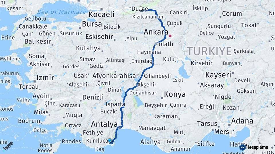 Antalya Kumluca Bolu Arası Kaç Km - Yol Haritası