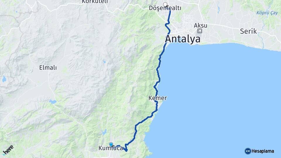 Antalya Kumluca Döşemealtı Arası Kaç Km - Yol Haritası