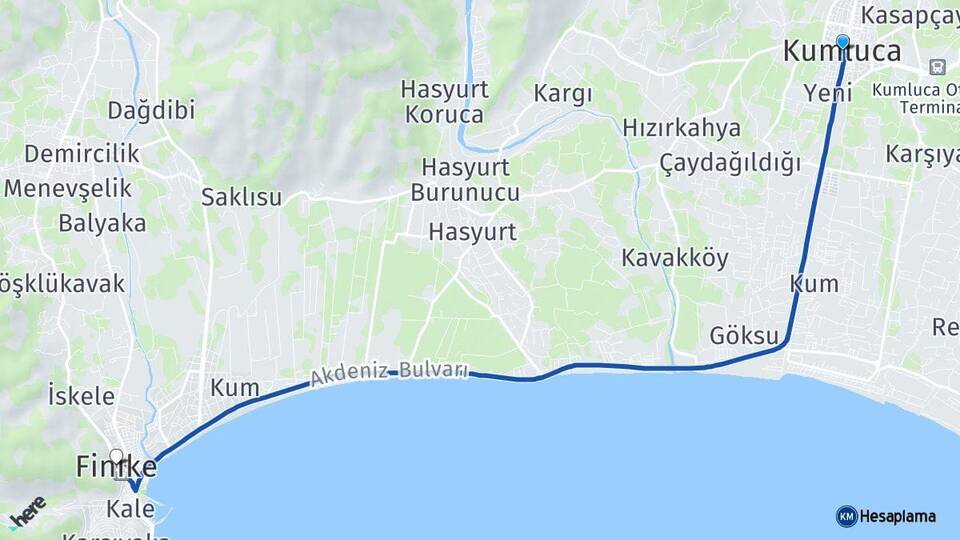 Antalya Kumluca Finike Arası Kaç Km - Yol Haritası