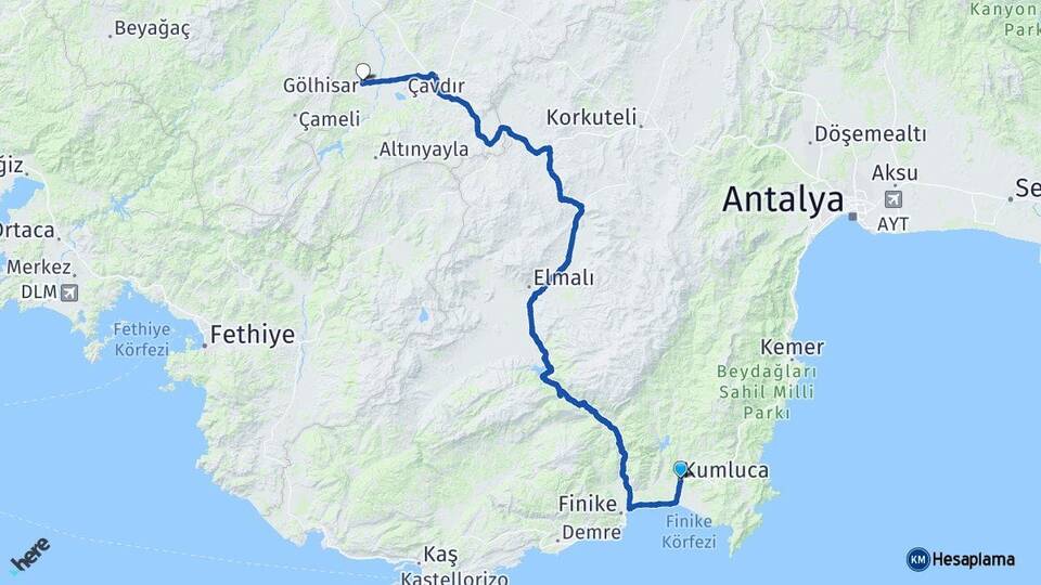 Antalya Kumluca Gölhisar Burdur Arası Kaç Km - Yol Haritası