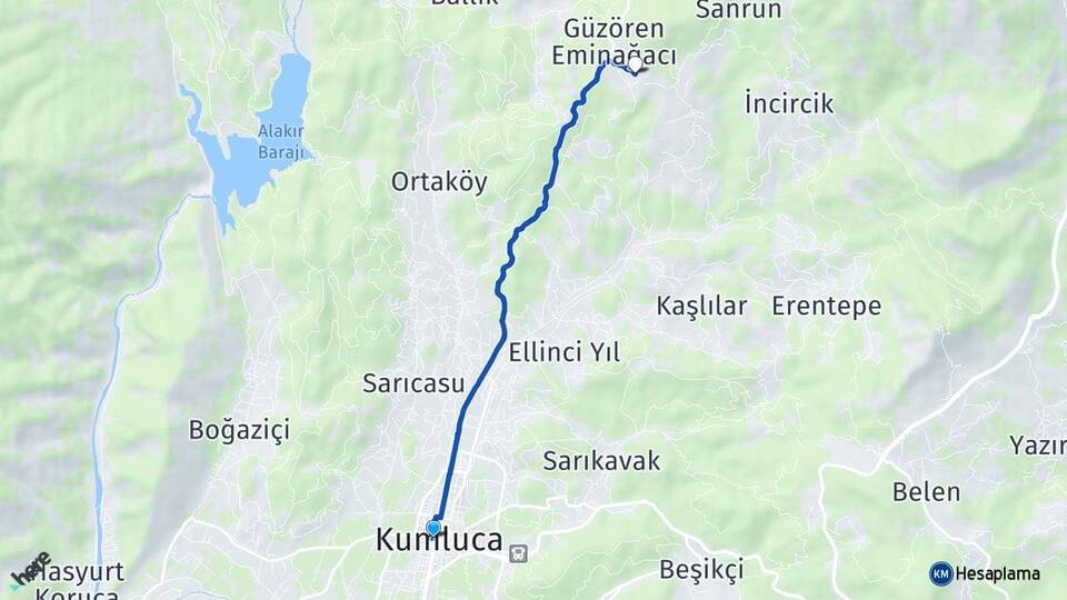 Antalya Kumluca Güzören Kumluca Arası Kaç Km - Yol Haritası