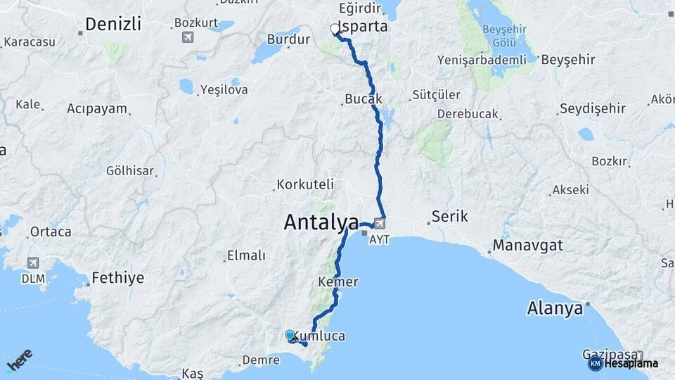 Antalya Kumluca Isparta Arası Kaç Km - Yol Haritası