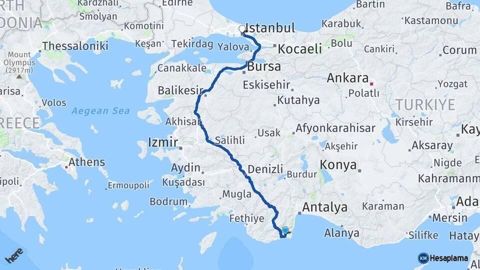 Antalya Kumluca İstanbul Arası Kaç Km - Yol Haritası