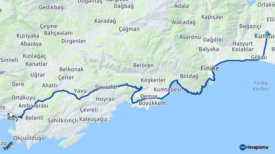 Antalya Kumluca Kaş Arası Kaç Km - Yol Haritası