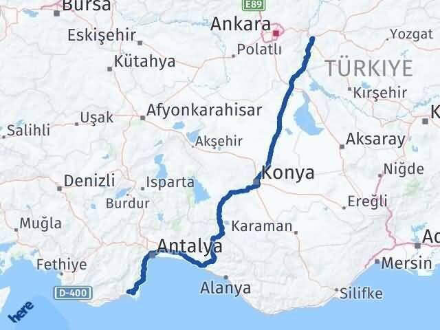 Antalya Kumluca Kırıkkale Arası Kaç Km - Yol Haritası
