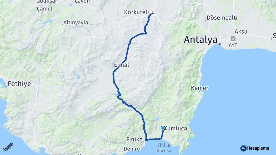 Antalya Kumluca Korkuteli Arası Kaç Km - Yol Haritası