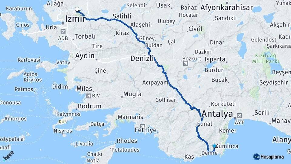 Antalya Kumluca Manisa Arası Kaç Km - Yol Haritası