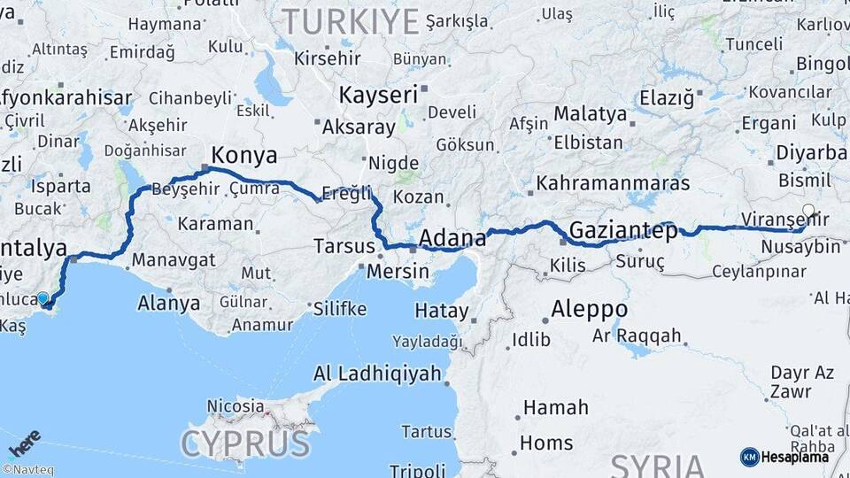 Antalya Kumluca Mardin Arası Kaç Km - Yol Haritası