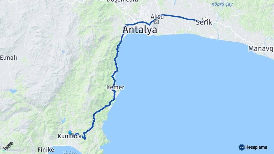 Antalya Kumluca Serik Arası Kaç Km - Yol Haritası