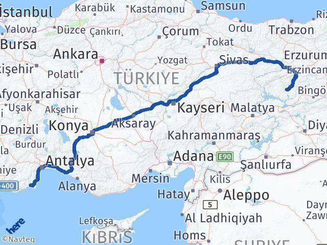 Antalya Kumluca Tunceli Arası Kaç Km - Yol Haritası