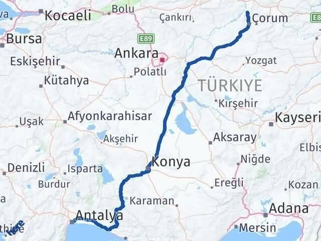 Antalya Laçin Çorum Arası Kaç Km - Yol Haritası