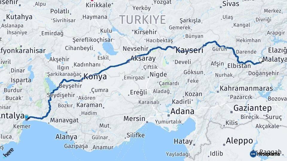 Antalya Malatya Arası Kaç Km - Yol Haritası
