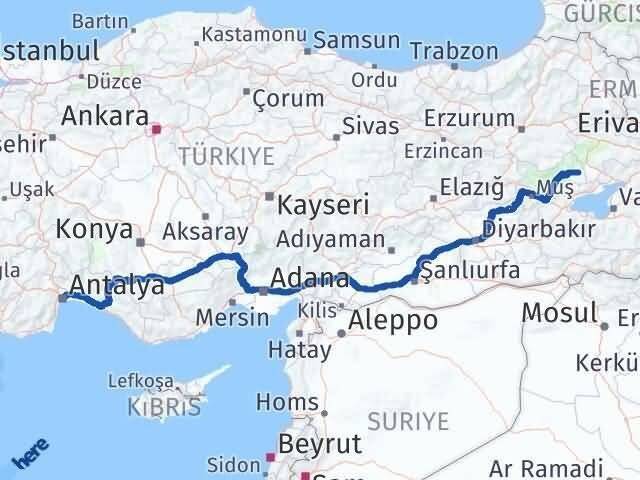 Antalya Malazgirt Muş Arası Kaç Km - Yol Haritası
