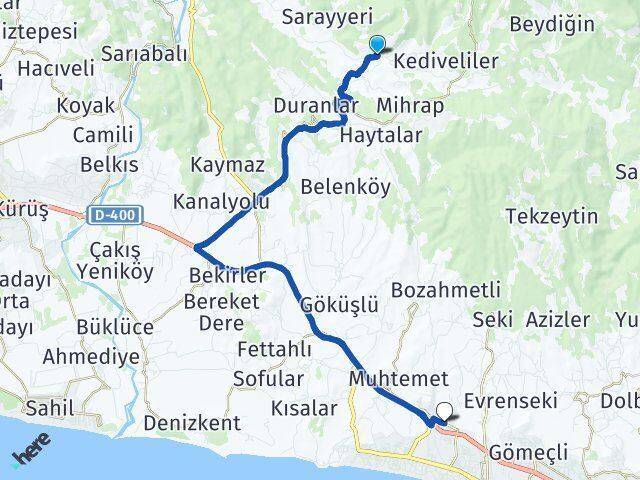 Antalya Manavgat Çardakköy Çolaklı Manavgat Arası Kaç Km - Yol Haritası