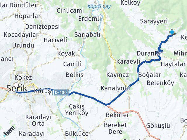 Antalya Manavgat Çardakköy Serik Arası Kaç Km - Yol Haritası