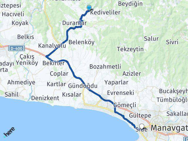 Antalya Manavgat Çardakköy Side Manavgat Arası Kaç Km - Yol Haritası