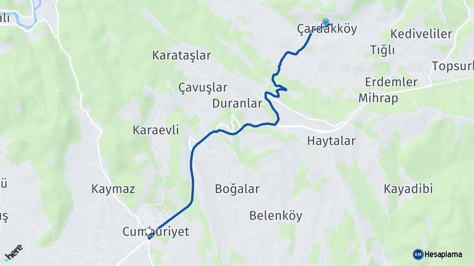 Antalya Manavgat Çardakköy Taşağıl Manavgat Arası Kaç Km - Yol Haritası