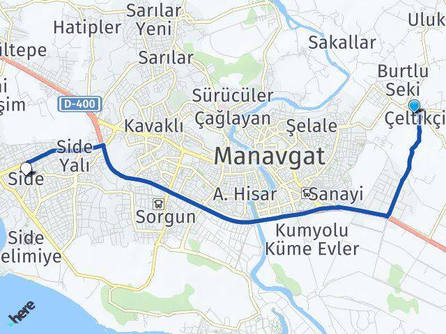 Çeltikçi Side Arası Kaç Km - Yol Tarifi