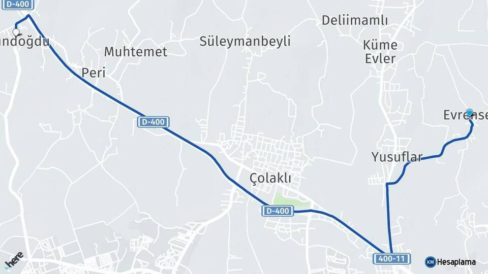 Antalya Manavgat Evrenseki Gündoğdu Manavgat Arası Kaç Km - Yol Haritası