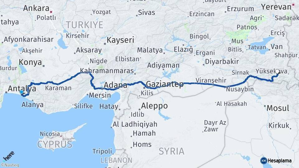 Antalya Manavgat Hakkari Arası Kaç Km - Yol Haritası