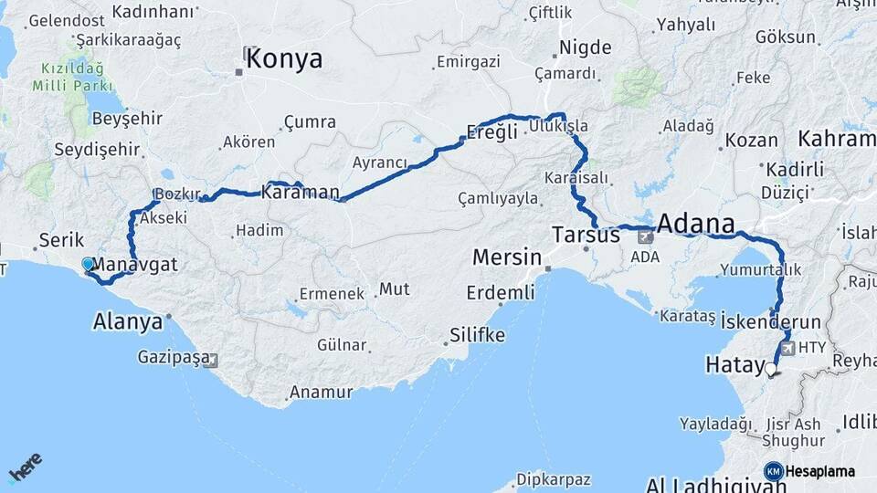 Antalya Manavgat Hatay Arası Kaç Km - Yol Haritası
