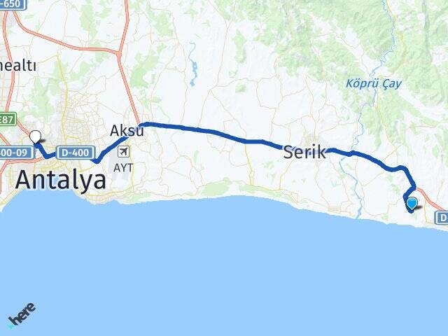 Kısalar Antalya Otogarı Arası Kaç Km - Yol Tarifi