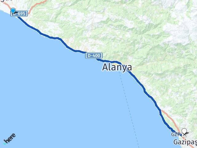 Kızılağaç Gazipaşa Alanya Havalimanı Arası Kaç Km - Yol Tarifi